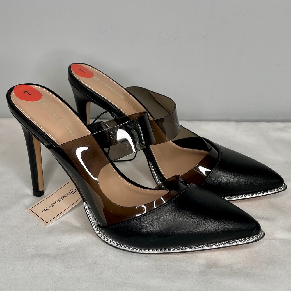 BCBGeneration High Heel Mules Black with Silver Accents Size 7